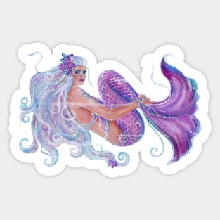 Fun beneath the waves mermaid art by Renee Lavoie Sticker